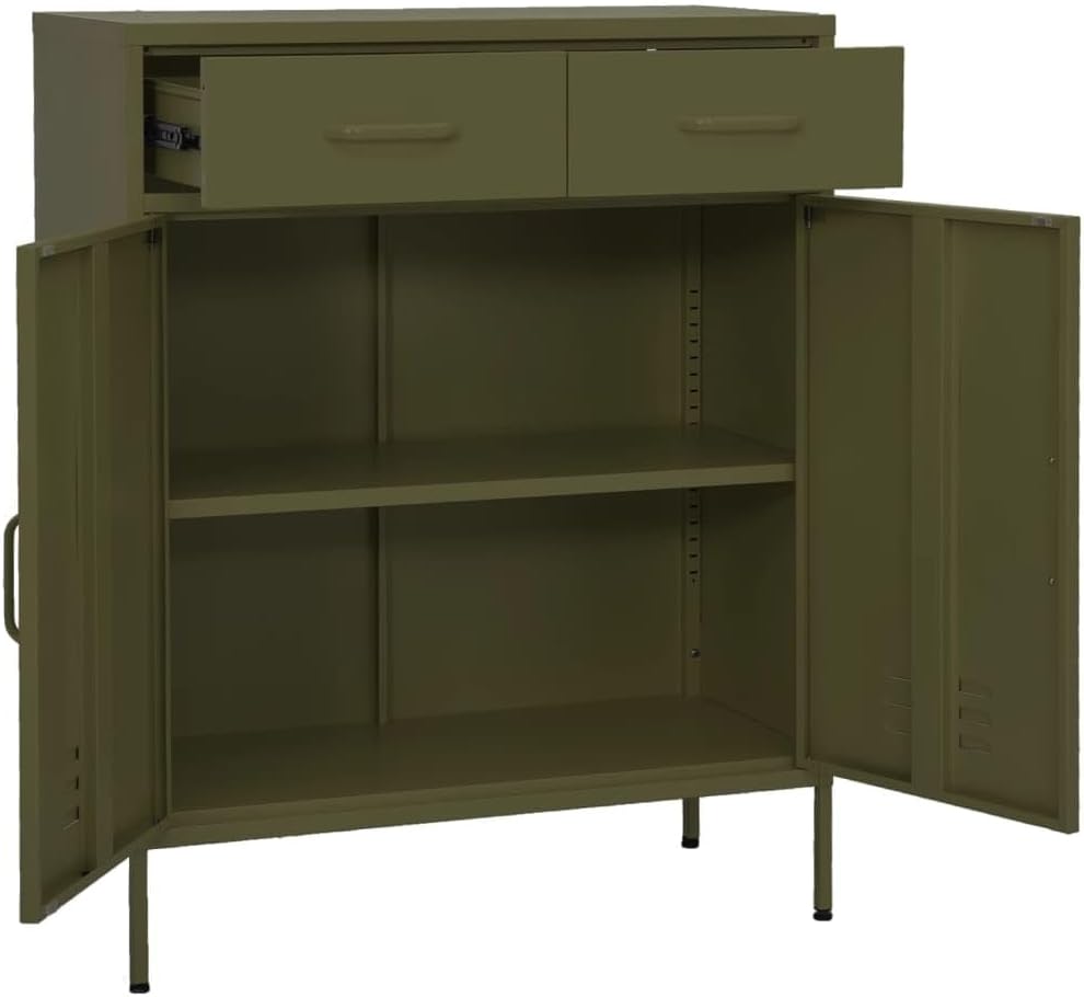 Aufbewahrungsschrank aus Metall mit 2 Schubladen, Aktenschrank mit 2 Türen und Regalen, 80x35x102cm