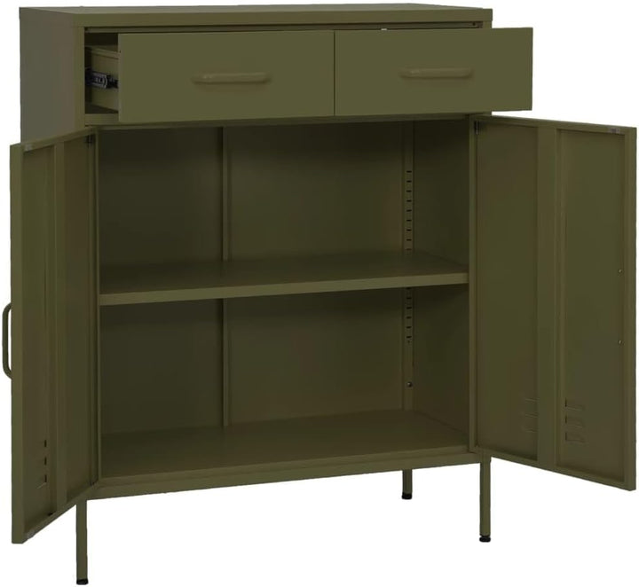 Aufbewahrungsschrank aus Metall mit 2 Schubladen, Aktenschrank mit 2 Türen und Regalen, 80x35x102cm