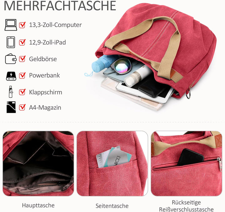DIRRONA Casual Damen Segeltuch Umhängetasche Gross Kapazität Handtasche Reise Schultertasche Multifu
