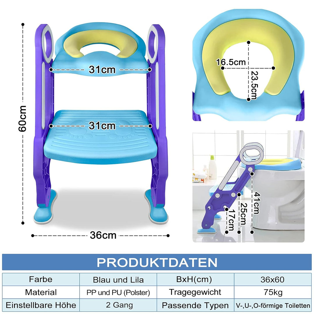 LARS360 Kinder Faltbar Toilettentrainer mit Leiter, Treppe, Griffe, Höhenverstellbar Kinder-Töpfchen