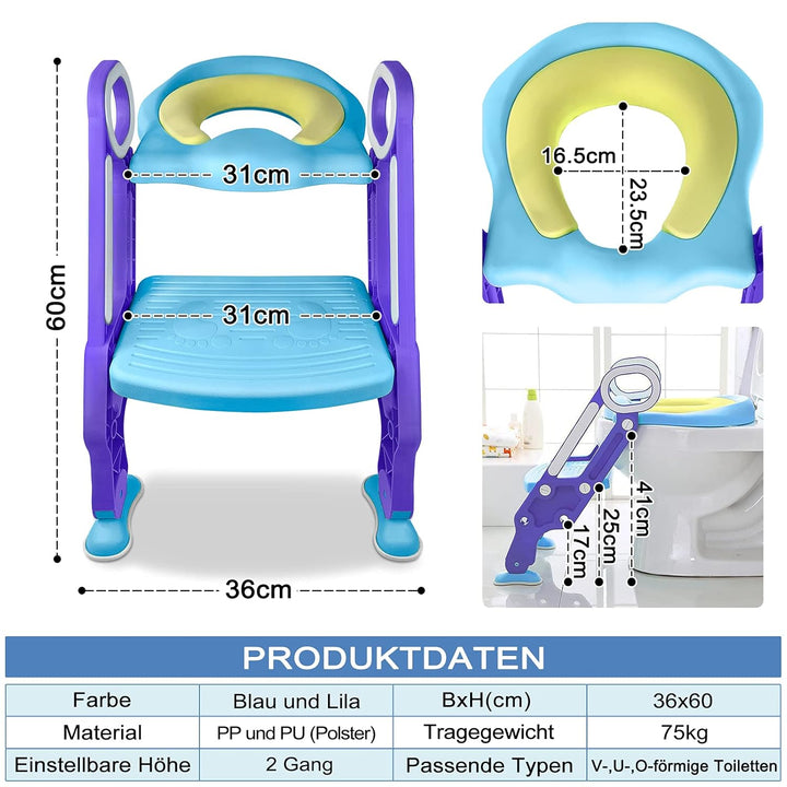 LARS360 Kinder Faltbar Toilettentrainer mit Leiter, Treppe, Griffe, Höhenverstellbar Kinder-Töpfchen
