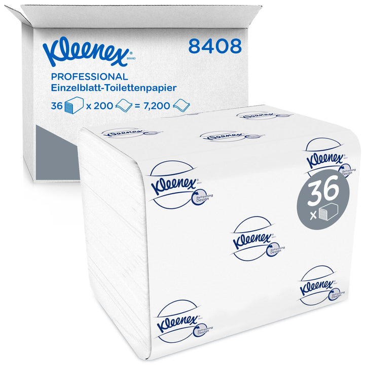 Kleenex Toilettenpapier 8408 – 2-lagiges Klopapier in Grosspackungen – 36 Packungen x 200 Blatt (7.2