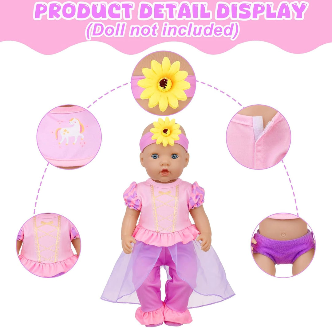 7 Teile Puppenkleidung für 40 bis 46 cm - Strampler Outfit und Zubehör Set Geschenk, ohne Puppe