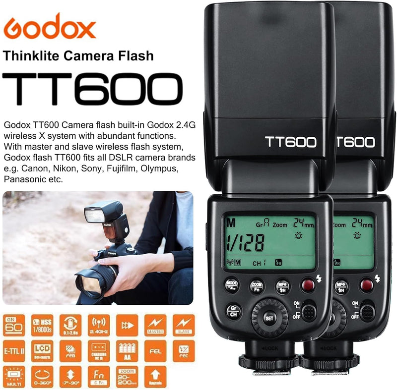 Godox TT600 2.4G Speedlite Master/Slave-Blitz mit integriertem Auslösesystem für Canon Nikon Pentax