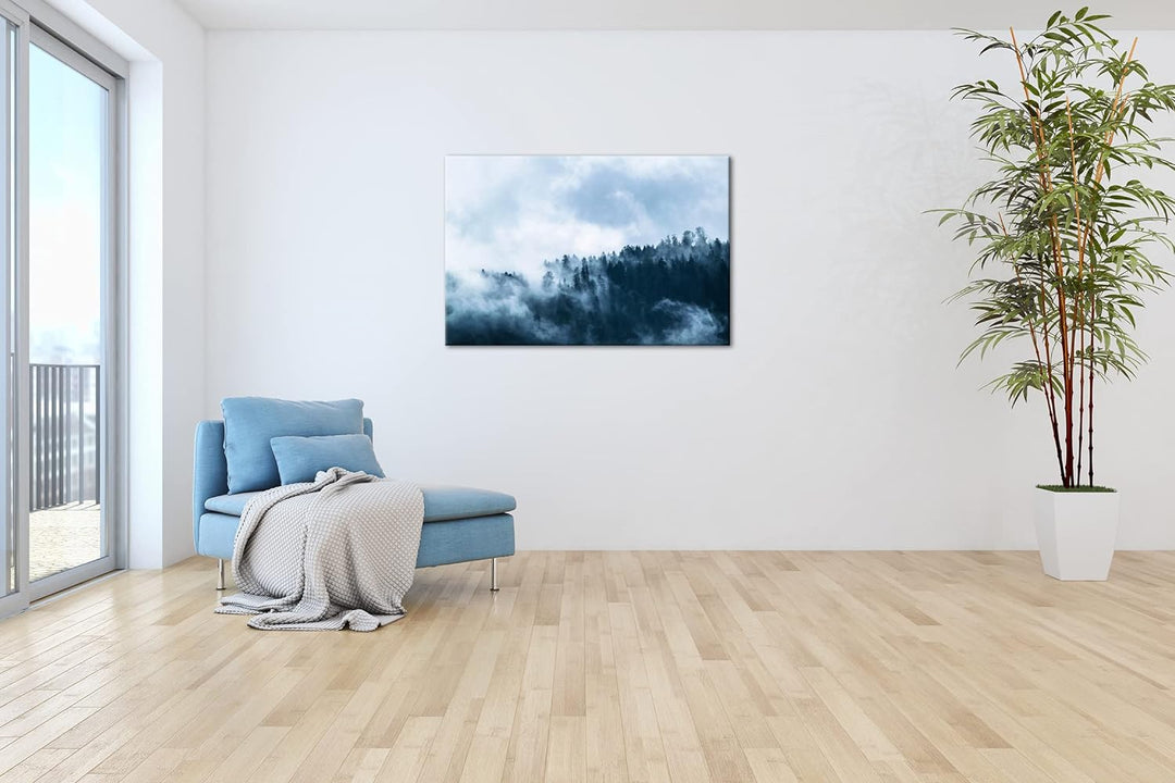 Atemberaubender Nebel im Wald Format: 100x70 als Leinwandbild, Motiv fertig gerahmt auf Echtholzrahm