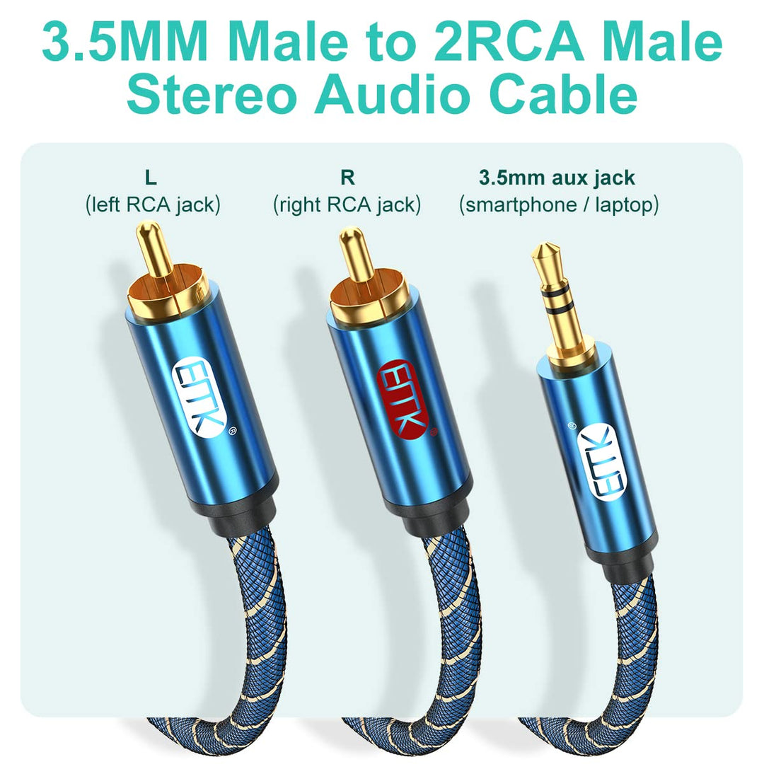 EMK Cinch Kabel, AUX 3,5mm klinke auf 2RCA Audiokabel Stereo Audio Y Geflochtener Nylon RCA Kabel Ja