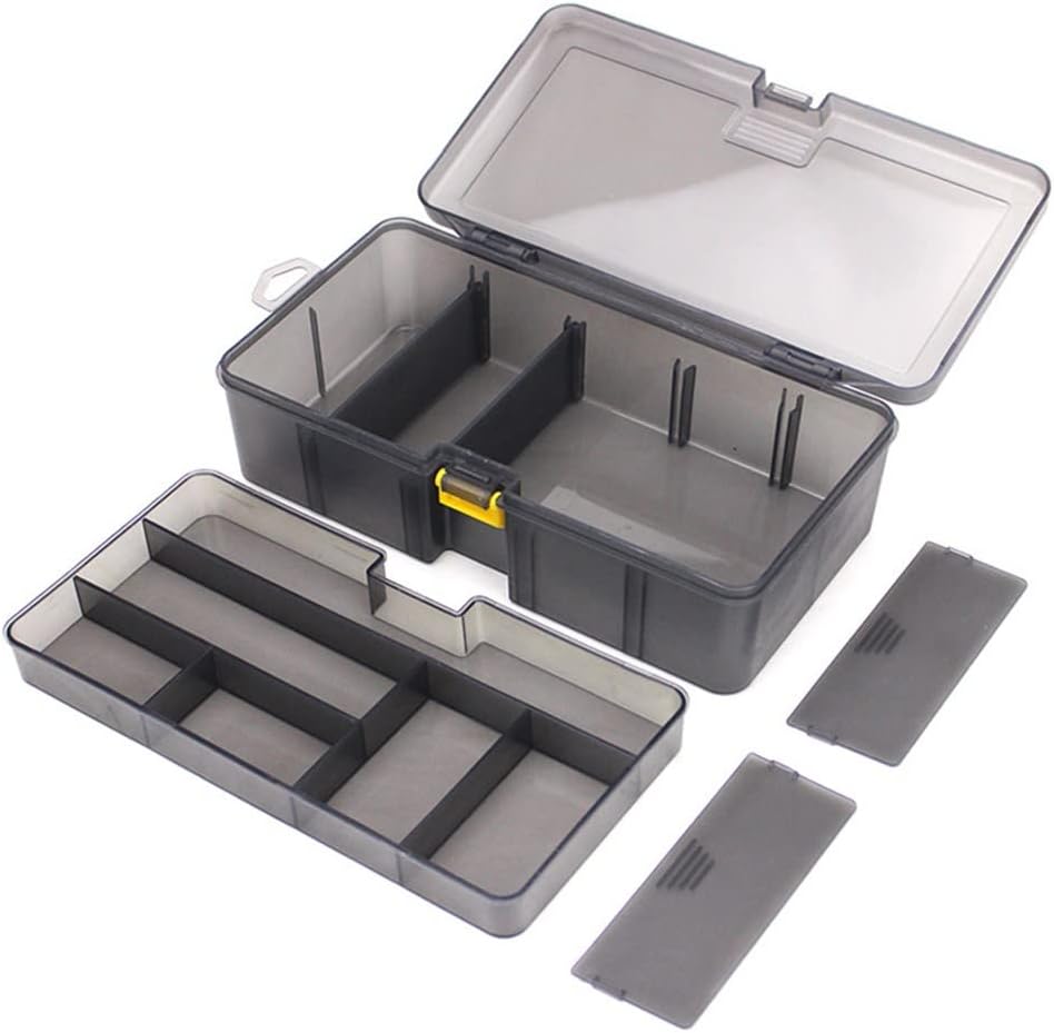 Köderausrüstungsbox, doppellagiges Angelzubehör, verstellbare Kunstköderhaken-Box zum Angeln, 21,5 x