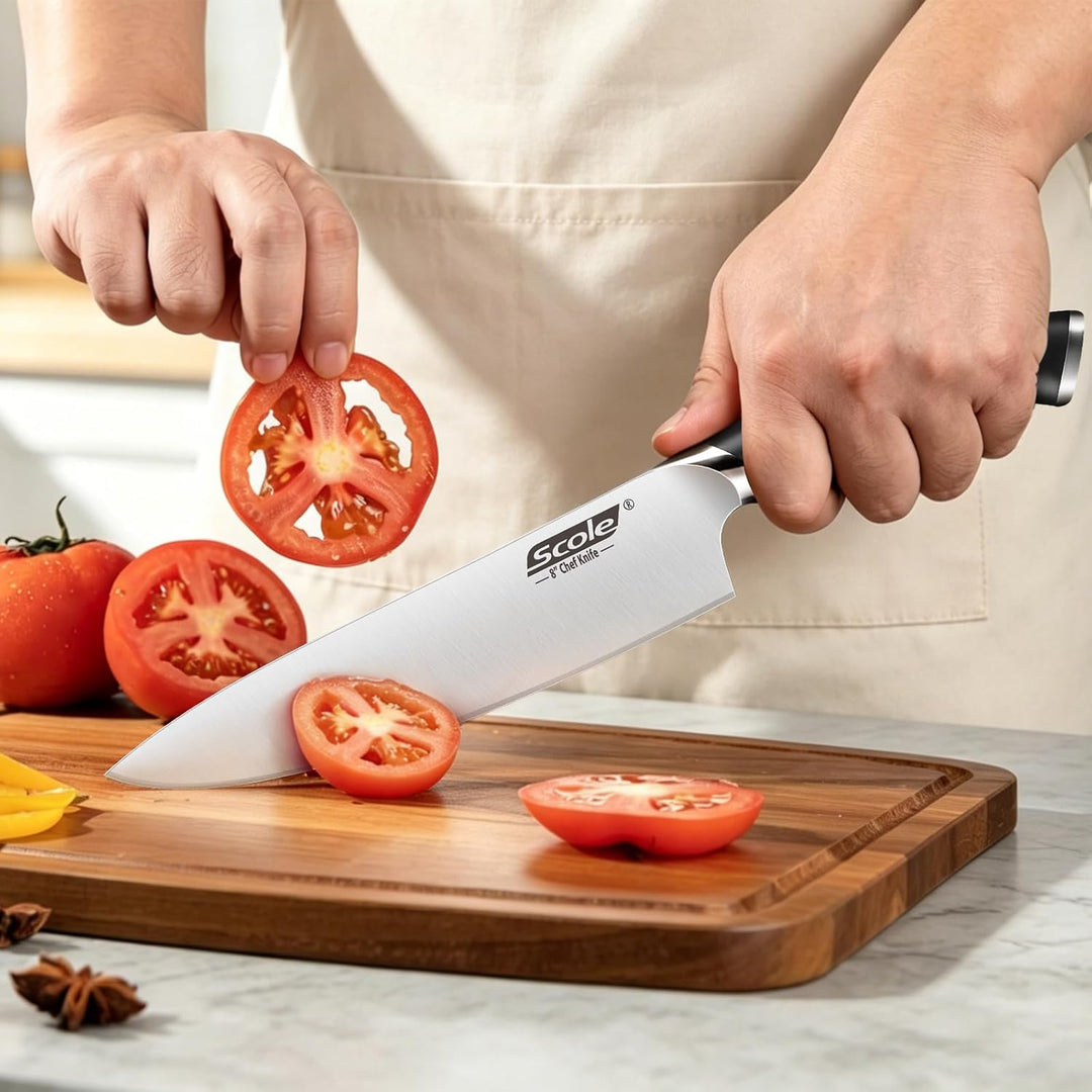 SCOLE® Messerset, Rasierscharf Küchenmesser Set 7-teilig mit Wetzstab, Messer Set, Profi Kochmesser