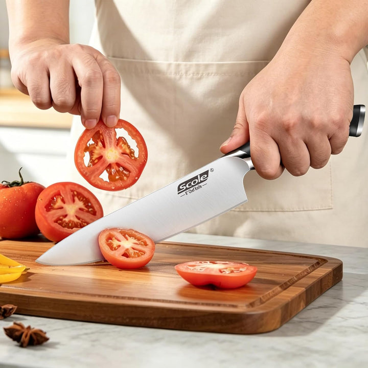 SCOLE® Messerset, Rasierscharf Küchenmesser Set 7-teilig mit Wetzstab, Messer Set, Profi Kochmesser