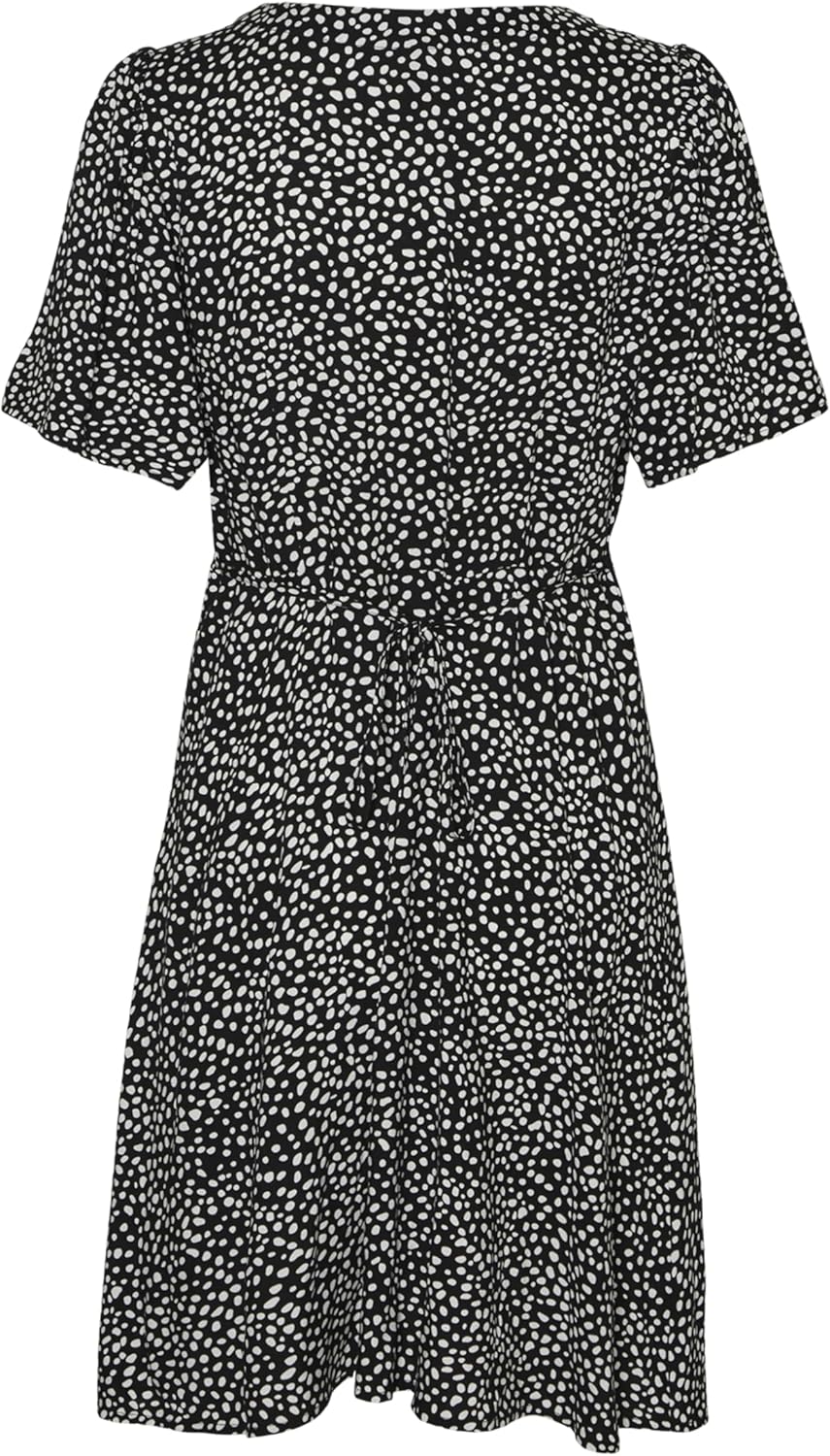 VERO MODA Damen Viskose Mini-Kleid Kurzarmkleid VMAlba, Black/Aop:joey Dot