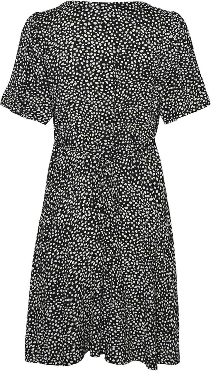 VERO MODA Damen Viskose Mini-Kleid Kurzarmkleid VMAlba, Black/Aop:joey Dot