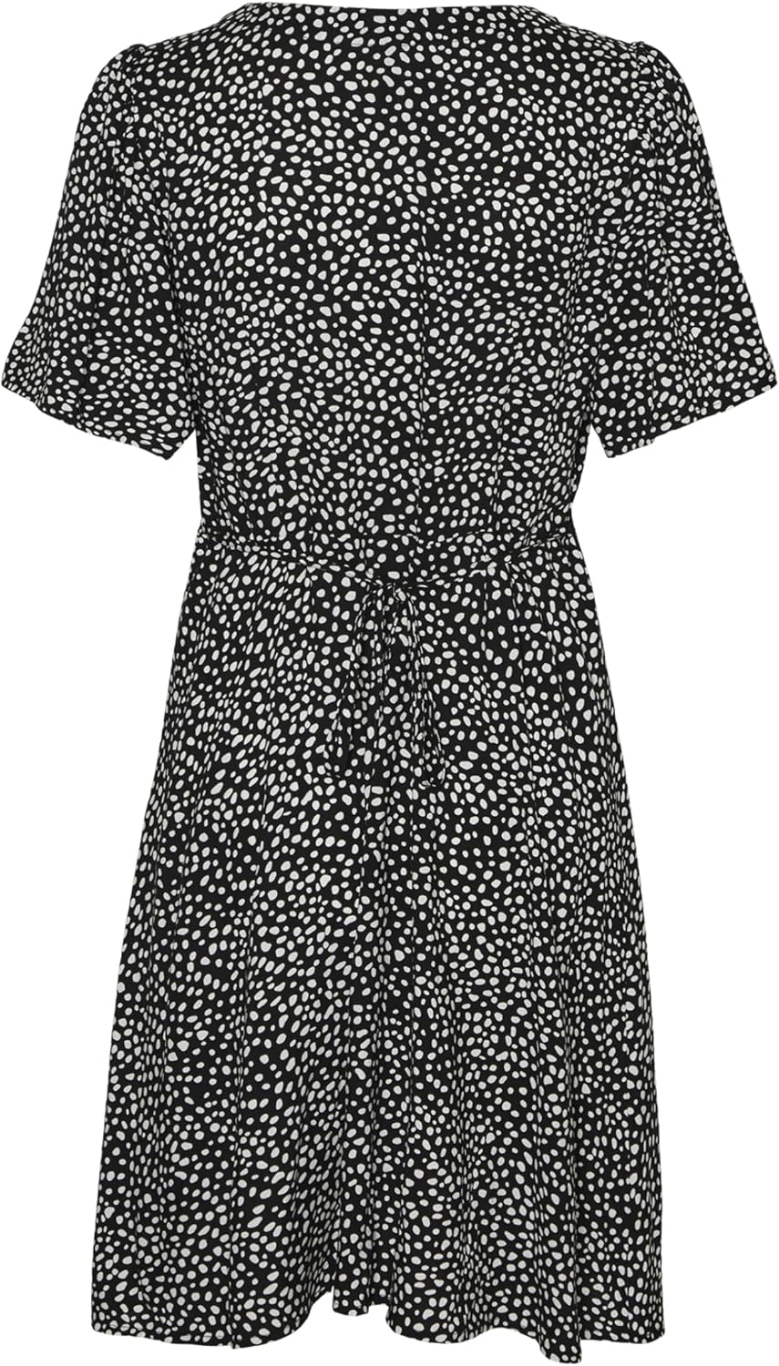VERO MODA Damen Viskose Mini-Kleid Kurzarmkleid VMAlba M Black/Aop:joey Dot, M Black/Aop:joey Dot