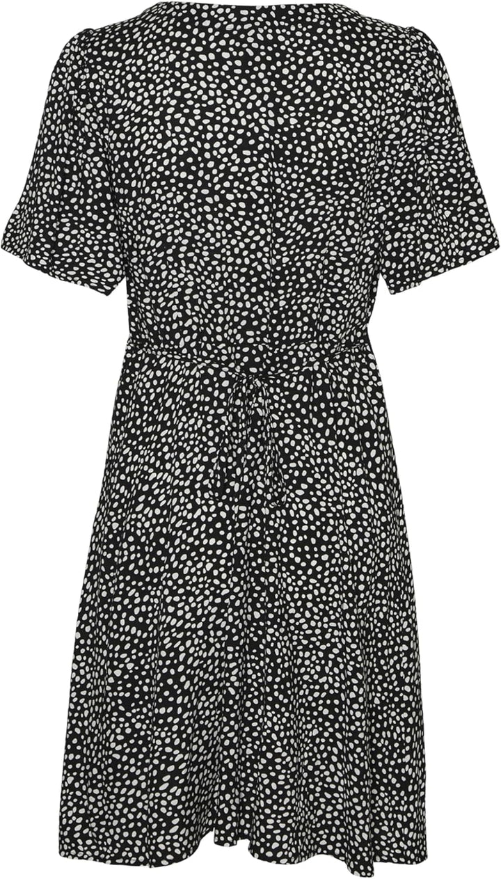 VERO MODA Damen Viskose Mini-Kleid Kurzarmkleid VMAlba M Black/Aop:joey Dot, M Black/Aop:joey Dot