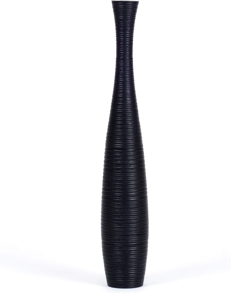 Leewadee Grosse Bodenvase für Dekozweige hohe Standvase Design Holzvase, Holz, 70 cm, Schwarz 70 cm