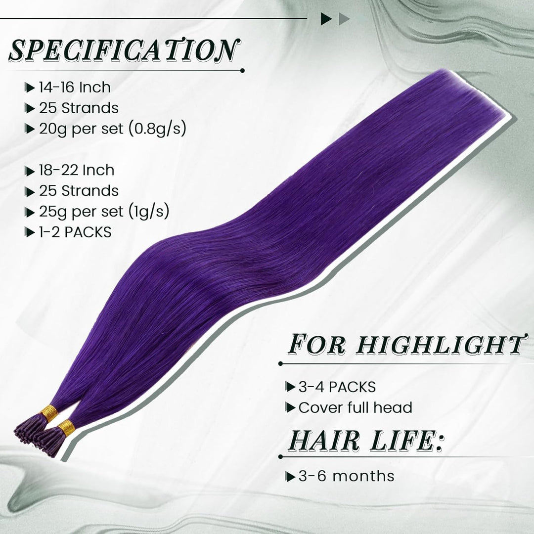 RUNATURE Lila Bonding Extensions Echthaar Purple I Tip Echthaar Extensions Bonding Keratin Haarverla