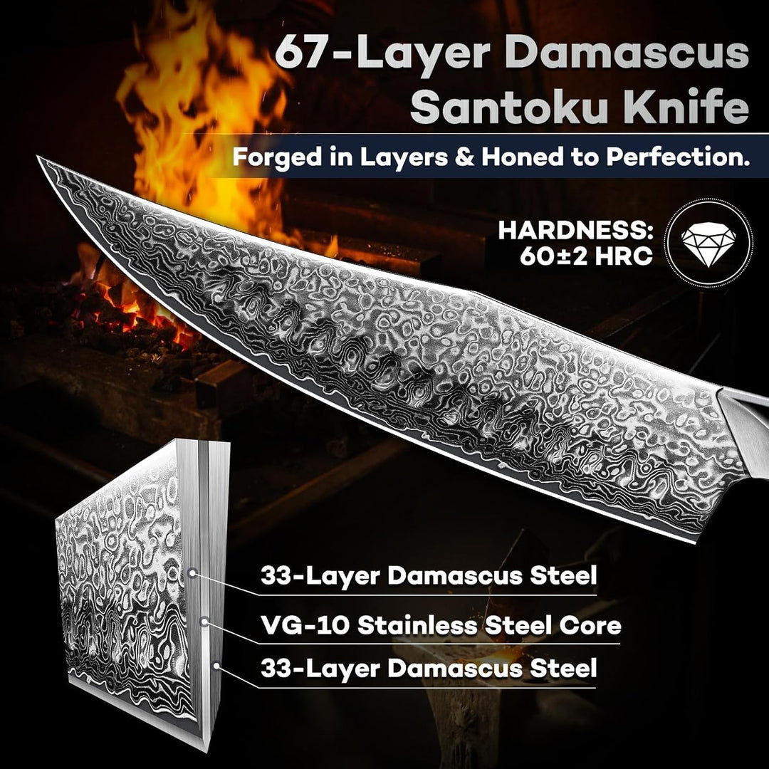 DRAGON RIOT Damastmesser-Set, 3-teilig Japanisches Damast-Küchenmesser-Set, Ultrascharfes Kochmesser