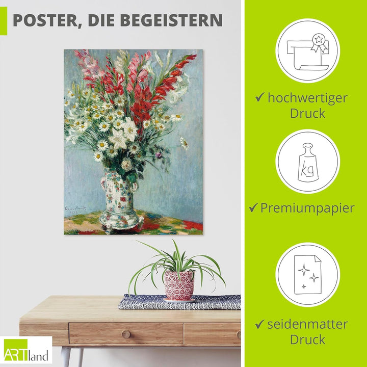 ARTland Poster Kunstdruck Wandposter Bild ohne Rahmen 90x120 cm Hochformat Stillleben Vase Pflanzen