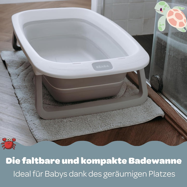 BÉABA, Faltbare Babybadewanne, Ultrakompakt, Rutschfeste Füsse, Trendiges Design, Abflussstopfen, Pr