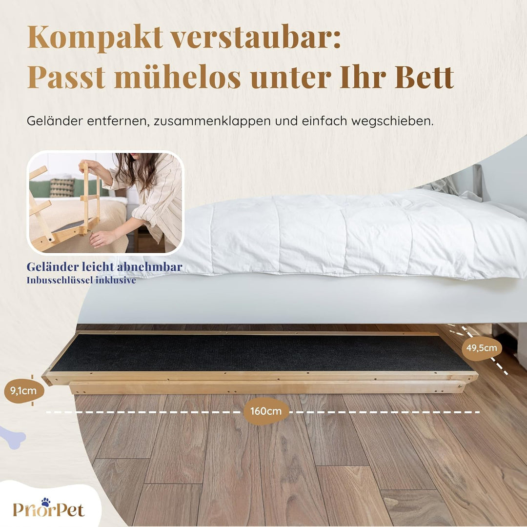 Hunderampe Bett mit Sicherheitsgeländer - Für Grosse Hunde bis zu 90 kg - Höhenverstellbare hundetre