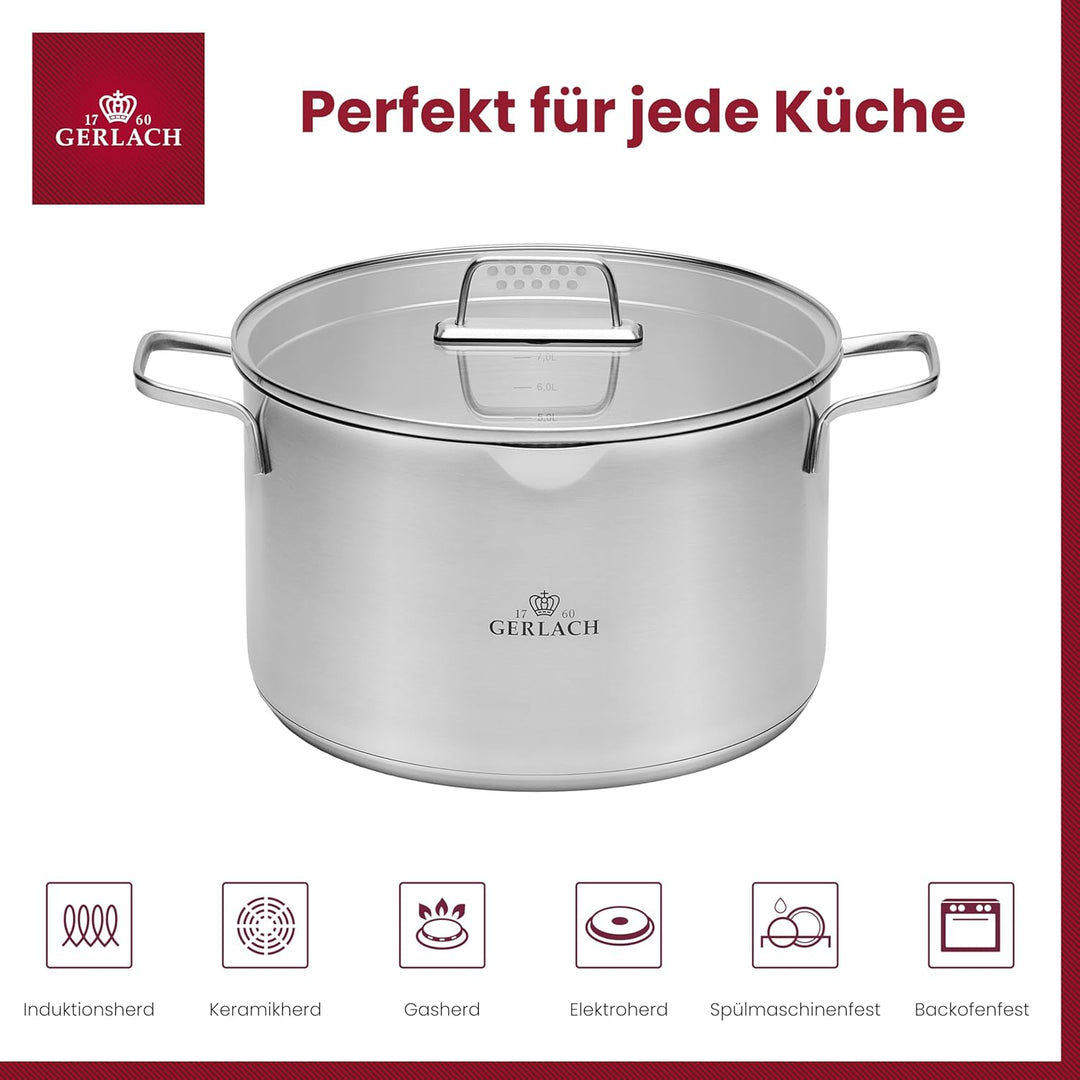 Gerlach 1760 Topf Kochtopf 10 L Induktion Elektroherd Gasherd Keramikherd Ofenfest Spülmaschinenfest
