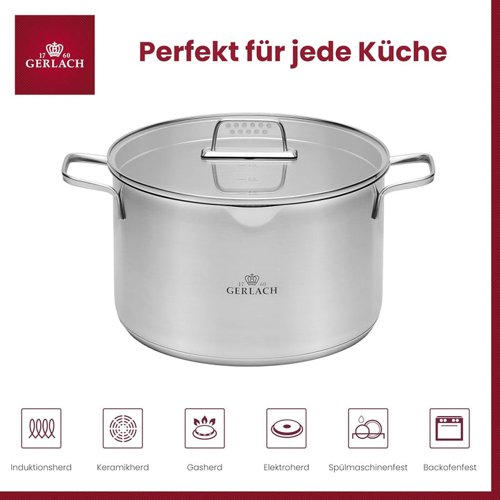 Gerlach 1760 Topf Kochtopf 10 L Induktion Elektroherd Gasherd Keramikherd Ofenfest Spülmaschinenfest