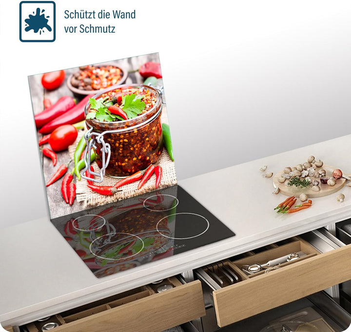 SFArt Herdabdeckung Glas – Gehärtetes Glas Schneidebrett & Ceranfeld Abdeckplatte 1 Teilig 60x65– Hy