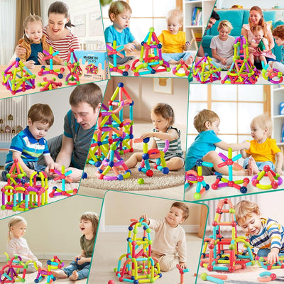 AOUVT 64 Pcs Magnetische Bausteine Spielzeug, 3D Konstruktions Spielzeug, Magnetspielzeug für Kinder