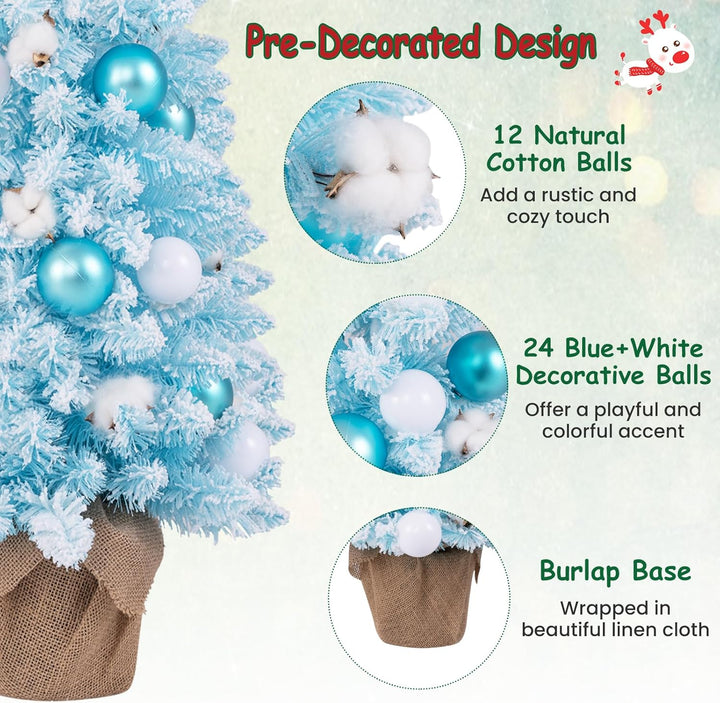 KOMFOTTEU 90 cm Künstlicher Weihnachtsbaum, Tisch Christbaum mit 24 dekorativen Kugelornamenten & 12