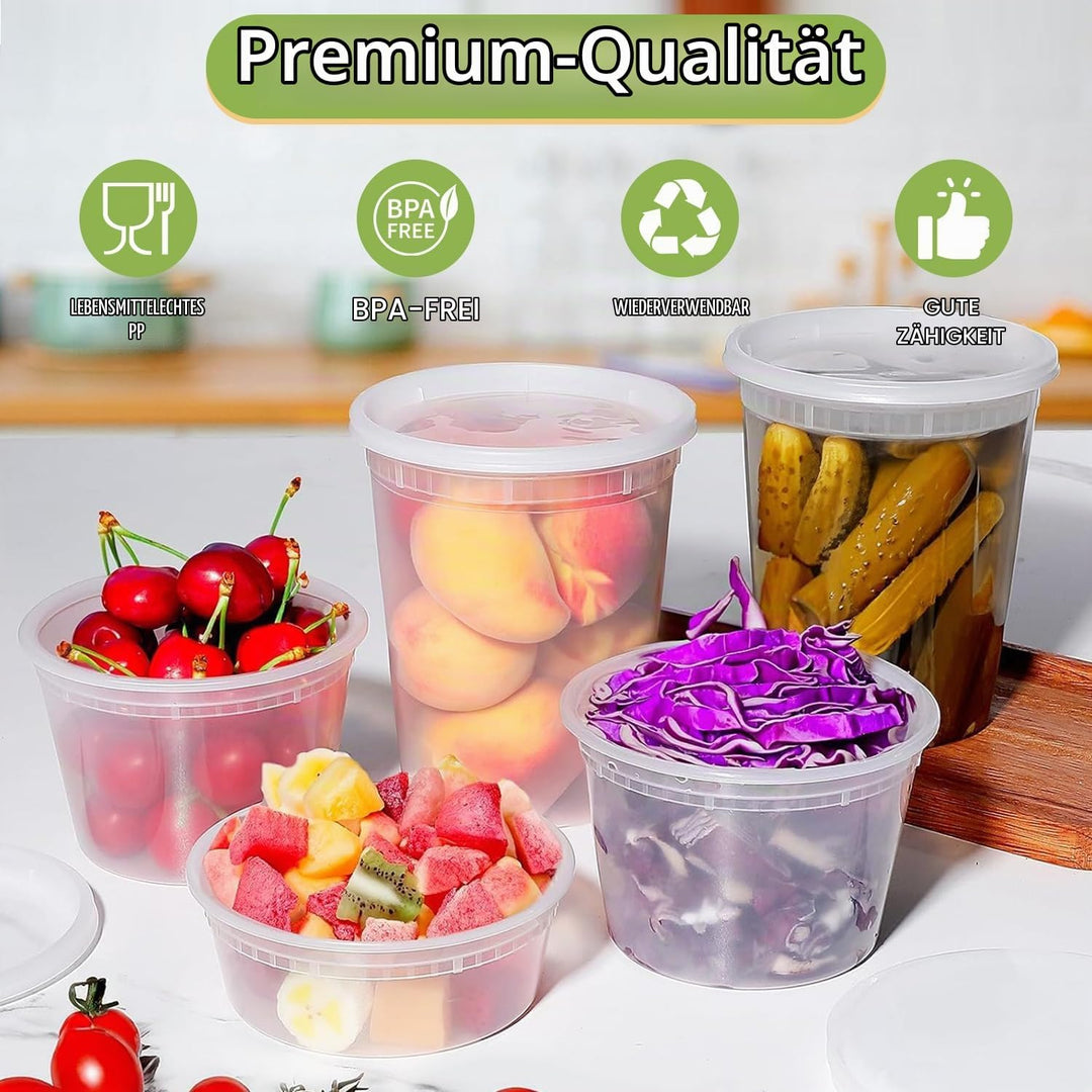 Kunststoffbehälter mit Deckel 48Stk Aufbewahrungsbecher für Lebensmittel 8Oz 16Oz 32Oz BPA-Frei Wied