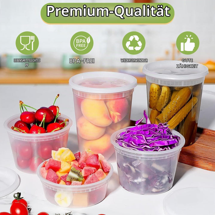 Kunststoffbehälter mit Deckel 48Stk Aufbewahrungsbecher für Lebensmittel 8Oz 16Oz 32Oz BPA-Frei Wied