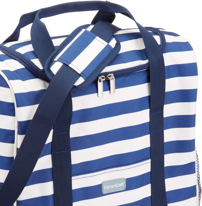 KitchenCraft We Love Summer Grosse maritim gestreifte Familien-Kühltasche, 21 L - Marineblau/Weiss