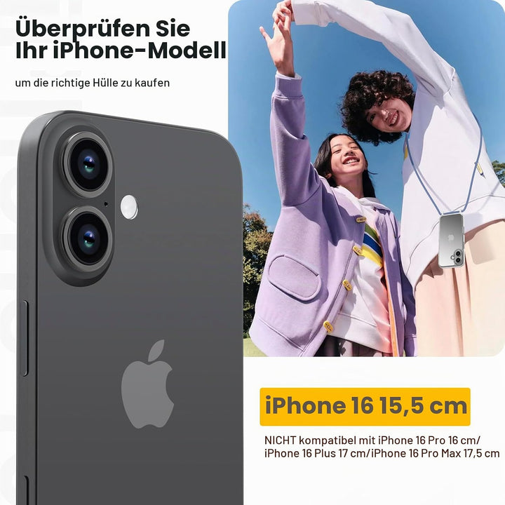 GOODVISH Handykette für iPhone 16 Hülle mit Band (6.1") | Kameraschutz und Bildschirmschutz | | Neck
