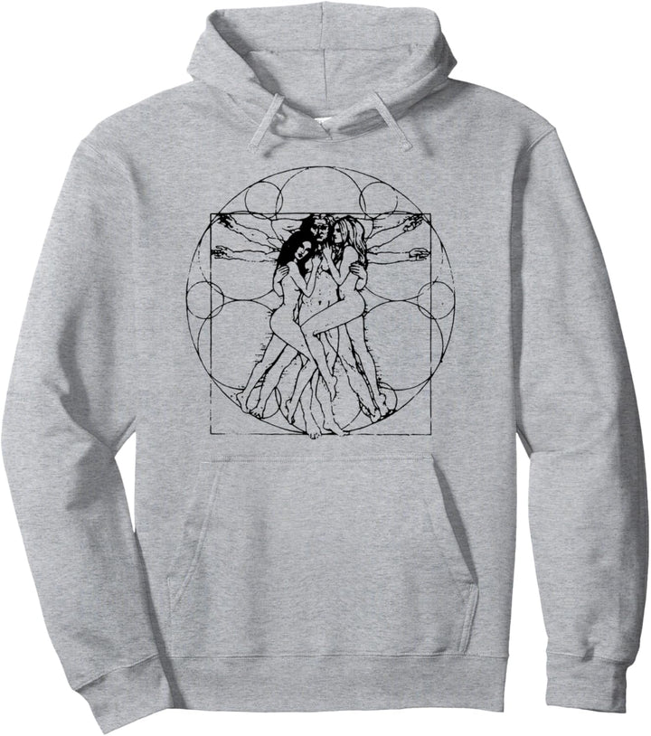 Vitruvian Mann und zwei schöne Frau Da Vinci erotische Kunst Pullover Hoodie