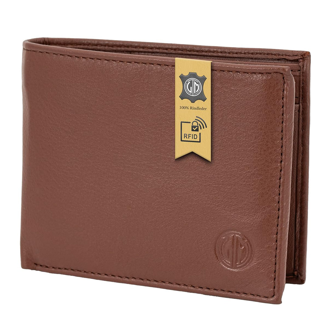 LINDENMANN Geldbörse Herren Portemonnaie Herren Leder, Rindleder matt, quer, Cognac
