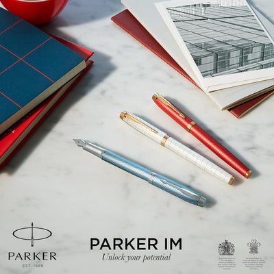 Parker IM Rollerball Tintenroller , Blaugraue Premium-Lackierung mit Chromverzierung , Feine Schreib