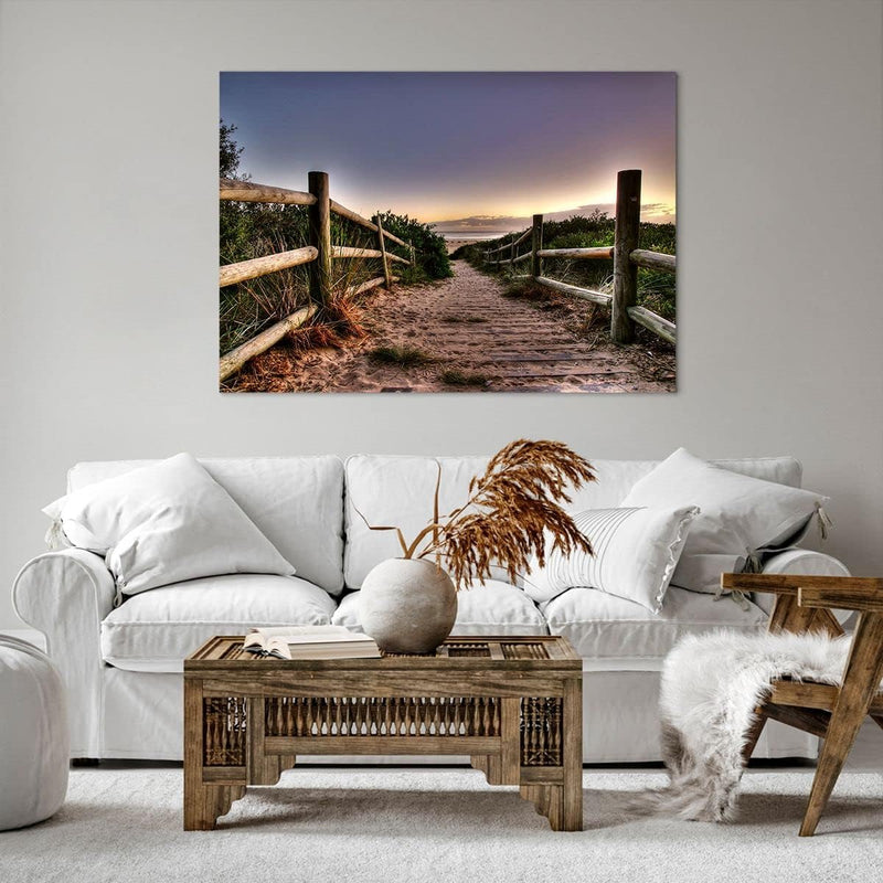 ARTTOR Bilder auf Leinwand 100x70cm Leinwandbild Pfad Landschaft Himmel Gross Wanddeko Bild Schlafzi