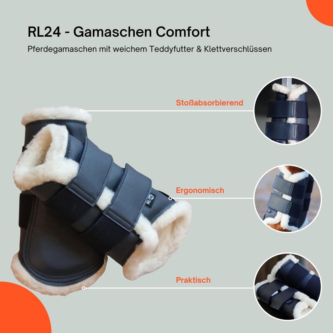 RL24 - Gamaschen Comfort – Pferdegamaschen mit weichem Teddyfutter &amp; Klettverschlüssen – anatomisch