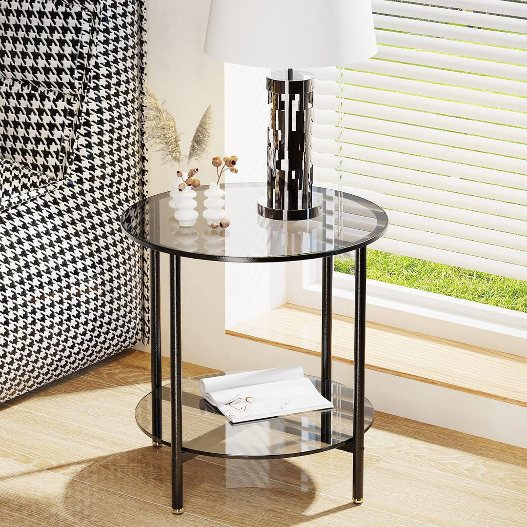 Artloge Couchtisch Rund Glas Beistelltisch: 2-Ablagen Sofatisch - Stabil Wohnzimmertisch - Gross Tis