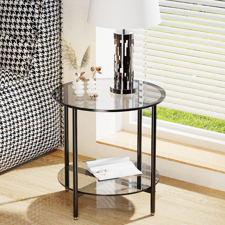 Artloge Couchtisch Rund Glas Beistelltisch: 2-Ablagen Sofatisch - Stabil Wohnzimmertisch - Gross Tis