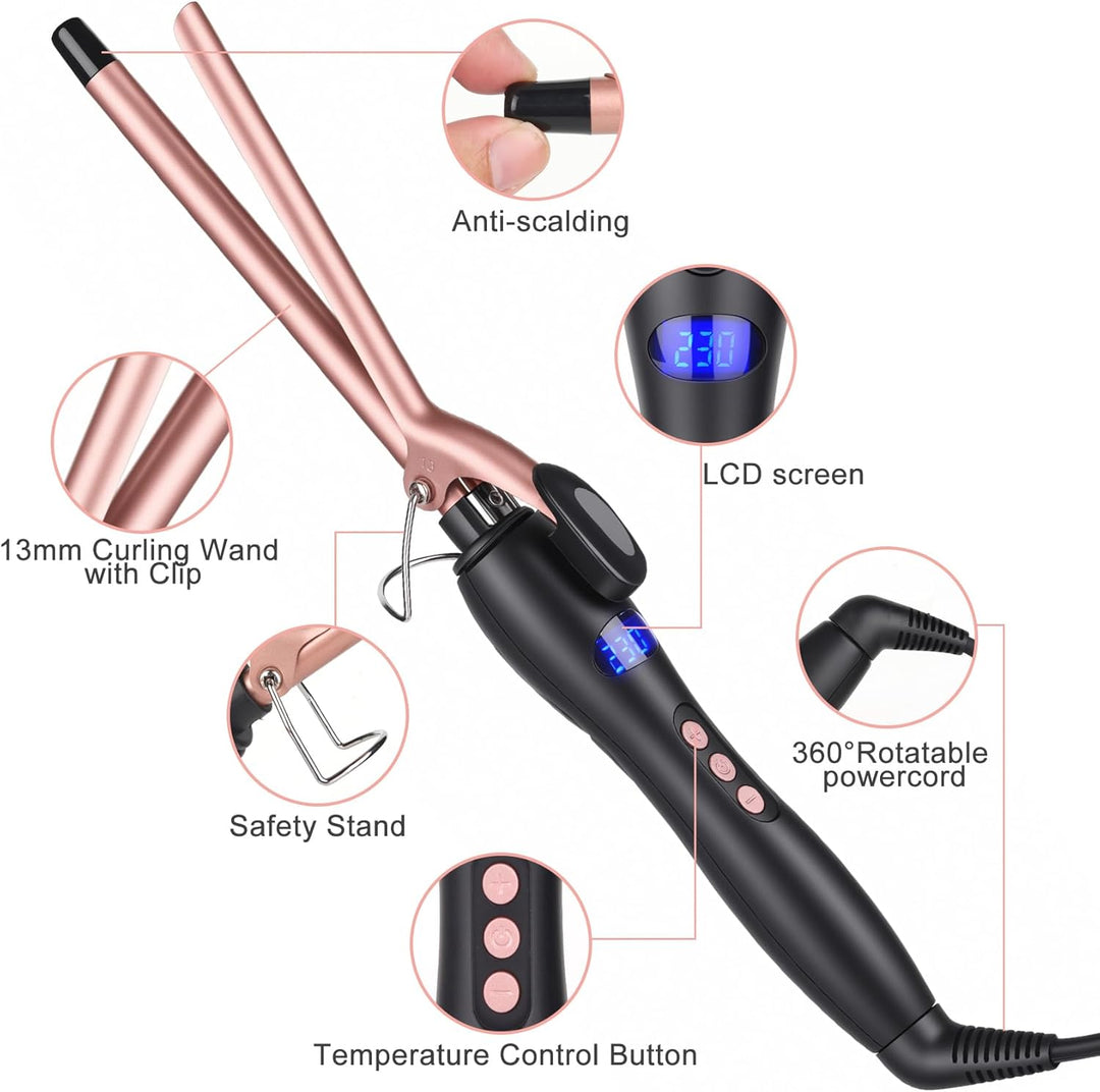 Lockenstab 13mm, Lockenstäbe Kleine Enge Locken für alle Haartypen, LCD- 100-230°C, keramischer Lock
