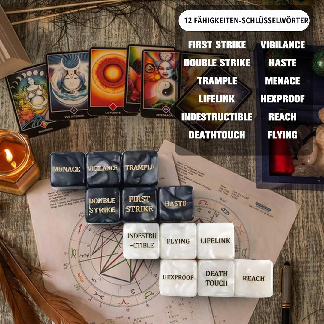 80 Stück MTG Würfelzähler-Set Premium，Schild Lebenszähler,Schlüsselwörter-Würfel,+1/+6 &amp; -1/-6 Zähle