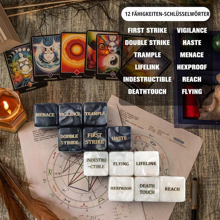 80 Stück MTG Würfelzähler-Set Premium，Schild Lebenszähler,Schlüsselwörter-Würfel,+1/+6 &amp; -1/-6 Zähle
