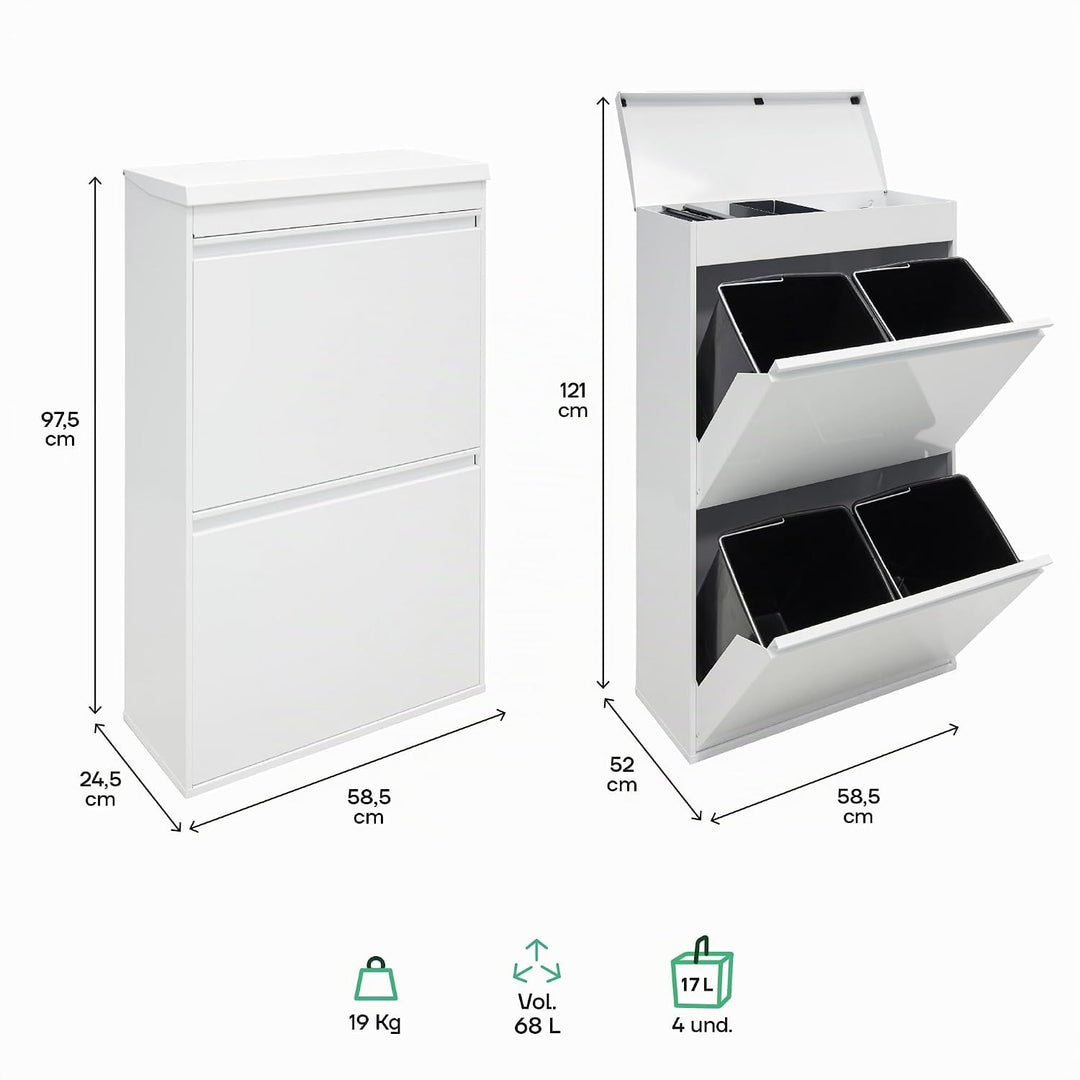 Arregui Top CR621-B Recycling Abfalleimer / Mülleimer aus Stahl mit Aufbewahrungsbox mit Deckel, Mül