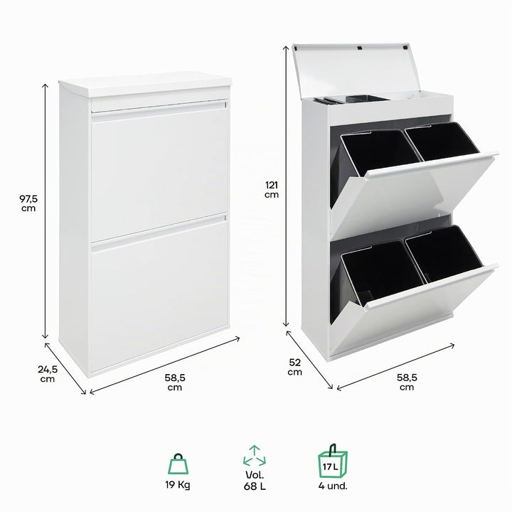 Arregui Top CR621-B Recycling Abfalleimer / Mülleimer aus Stahl mit Aufbewahrungsbox mit Deckel, Mül