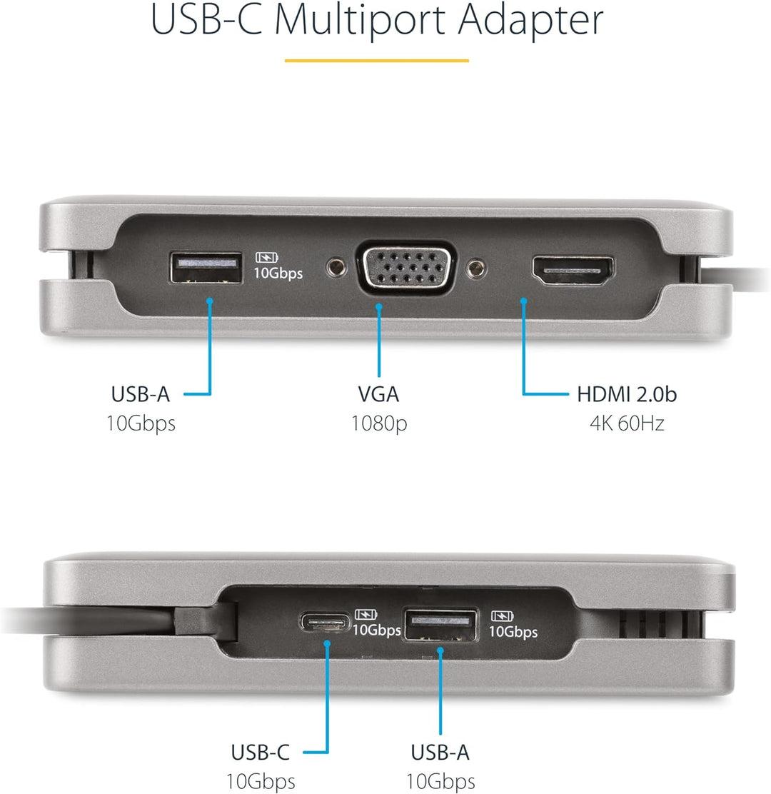 StarTech.com USB-C Multiport Adapter - USB C auf VGA/4K 60Hz HDMI Adapter - 3-Port USBC Hub - 100W P