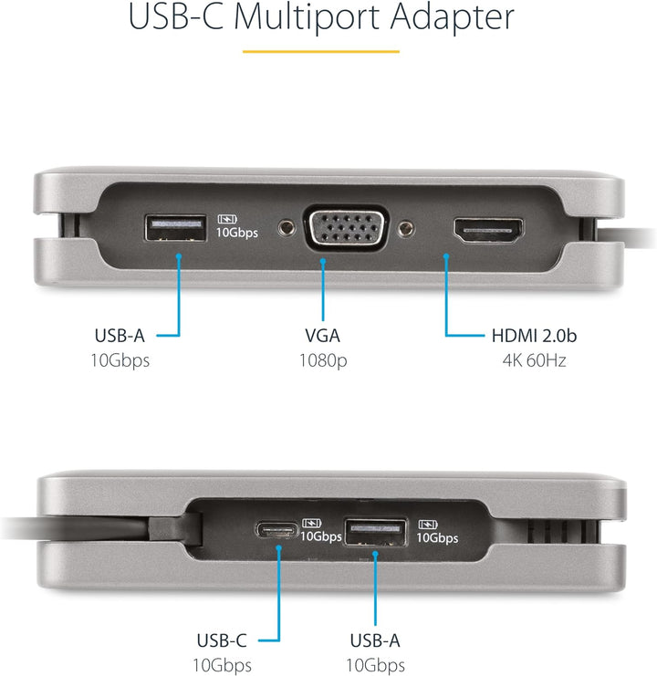StarTech.com USB-C Multiport Adapter - USB C auf VGA/4K 60Hz HDMI Adapter - 3-Port USBC Hub - 100W P