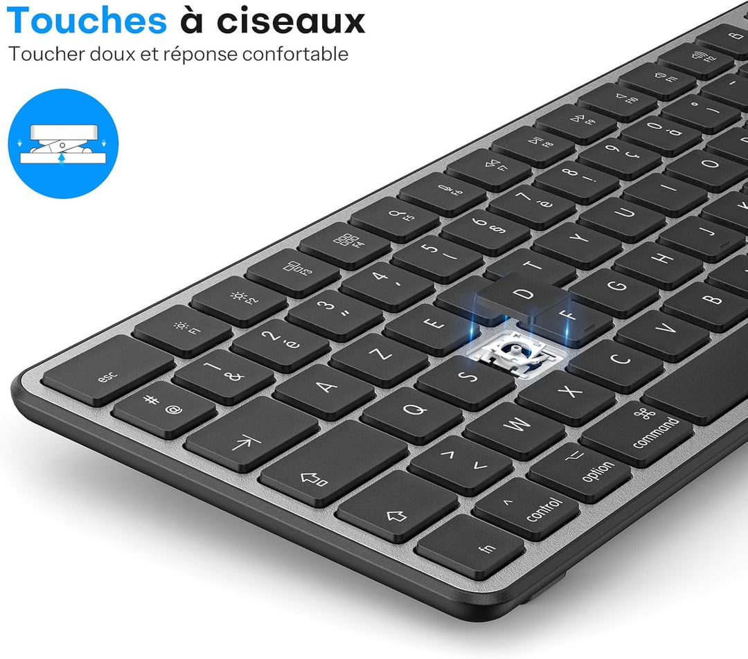 OMOTON Kabellose Bluetooth-Tastatur und Maus für Mac, Tastatur und Maus, wiederaufladbar mit 3 Bluet