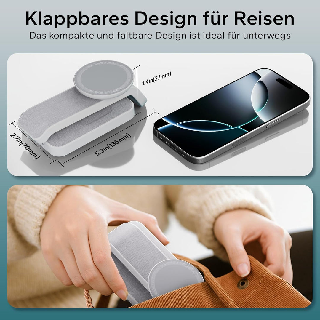 Eazpower Magsafe Ladestation für Apple Watch und iPhone 3 In 1 Faltbar, Kabellose iPhone Ladestation