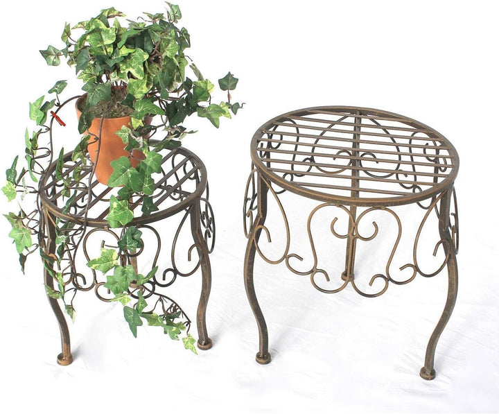DanDiBo Blumenhocker Metall Braun Rund 2er Set Blumenständer 140129 Beistelltisch Pflanzenständer Kl