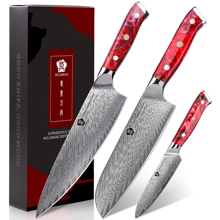 WILDMOK Damascus Küchenmesser 3-Teilig, rasier messers charfe Küchenmesser Made of Japanese, Well-Ba